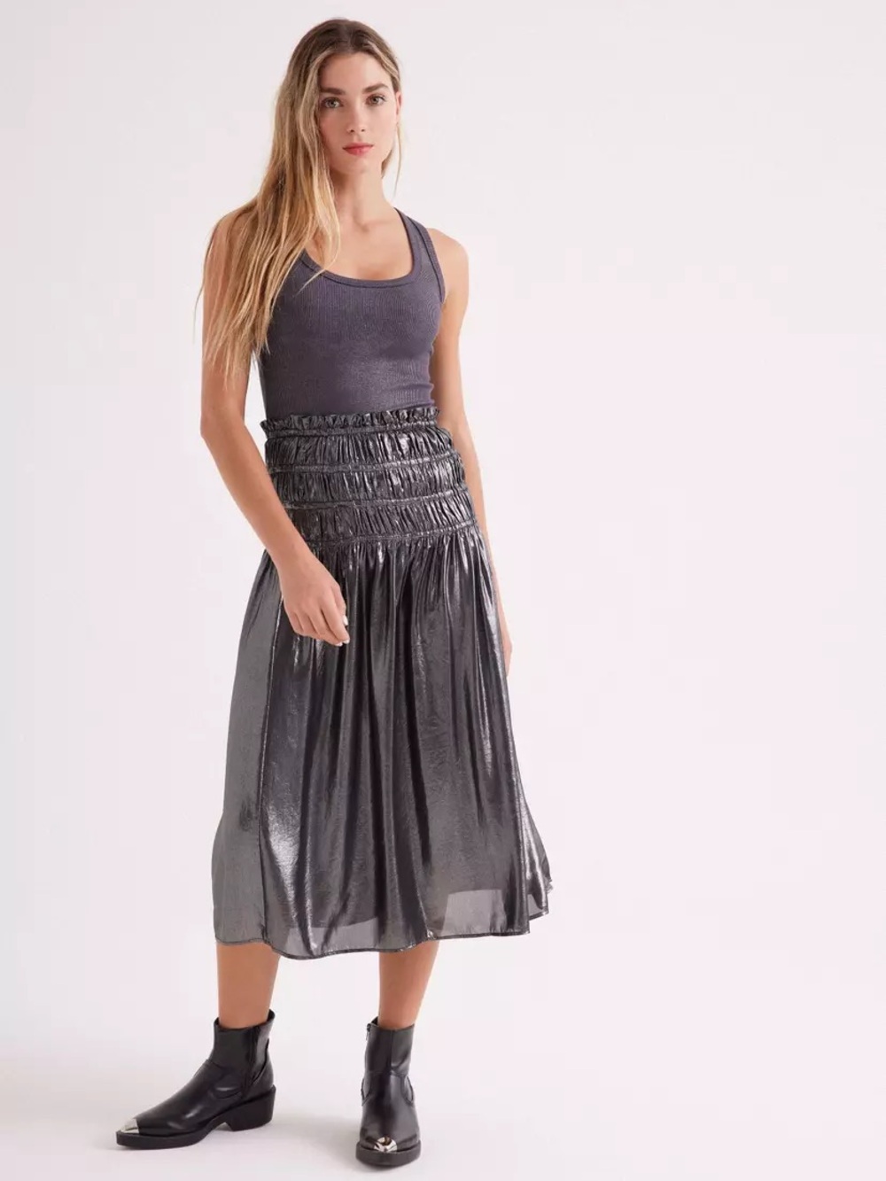 Anthropologie Current Air Metallic Smocked Waist Skirt